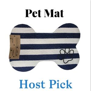 HOST PICK⭐️ Striped Blue & White Striped 100% Cotton Bone-Shaped Dog Dinner Mat